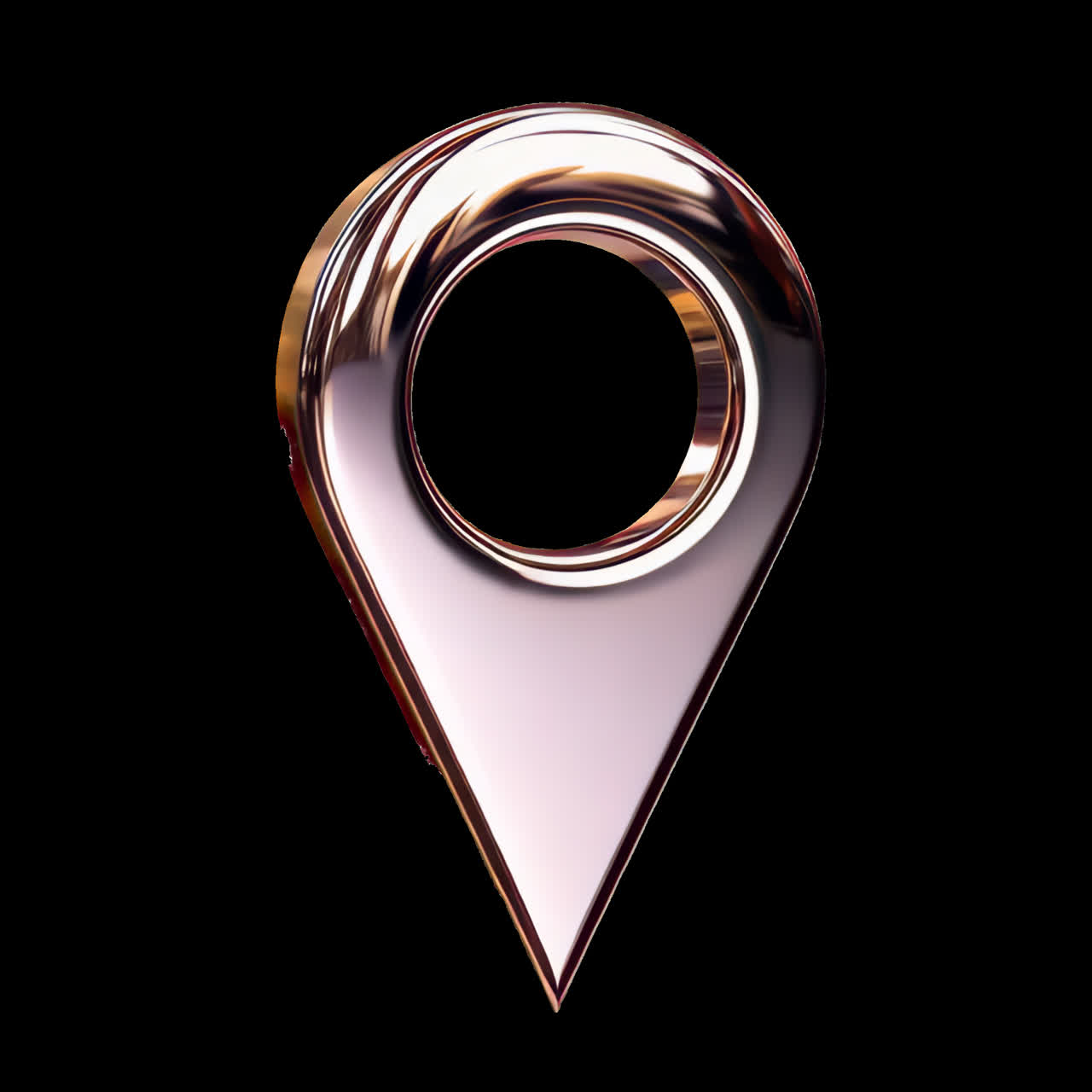 Sleek metallic location pin design animation isolated asset, transparent 4K video, alpha channel