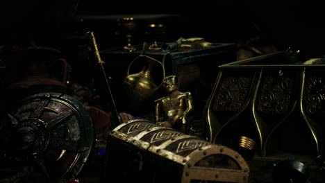 jewels and gold coins in the dark
