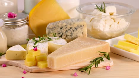 various dairy items arranged on a table