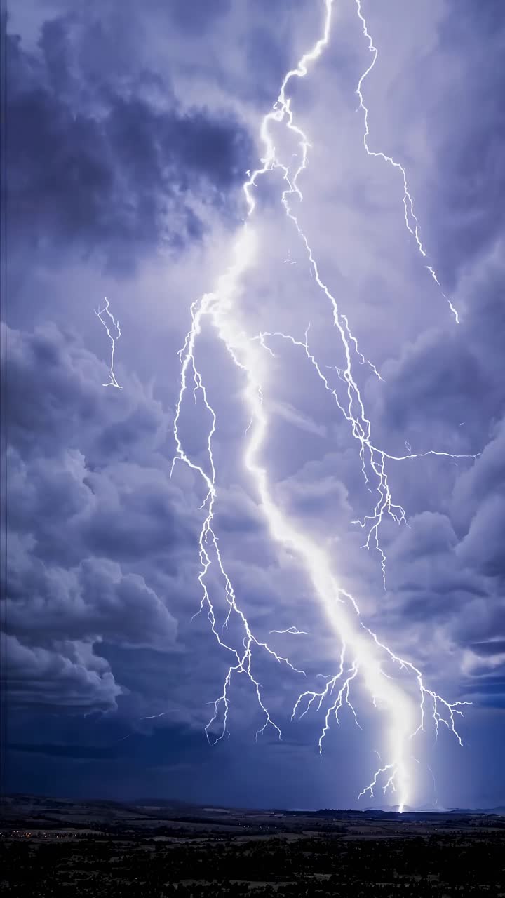 Dramatic video of a stormy sky with lightning, captured from a low-angle, emphasizing the dark