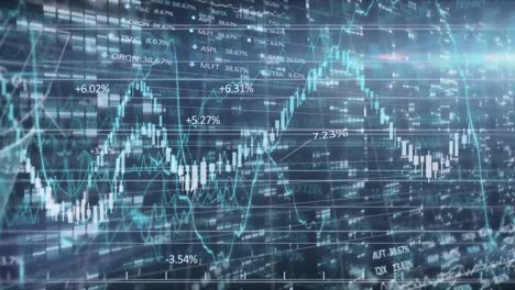 Animation-of-stock-market-numbers-and-computer-processors-recording-data-in-background