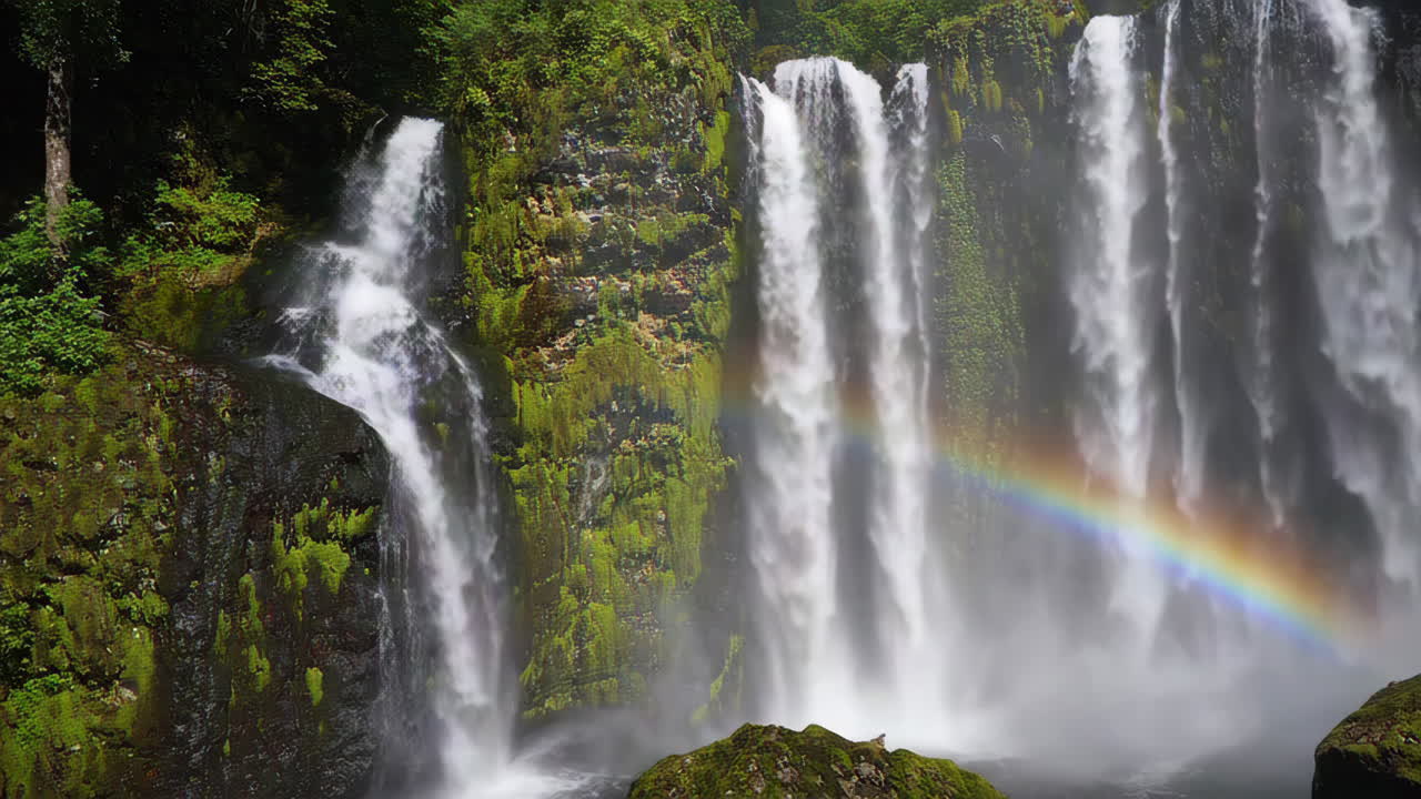 Rainbow Waterfall in Lush Rainforest