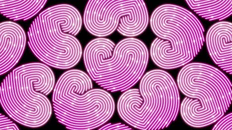 iluminación de línea de corazón patrón móvil color rosa, red de tecnología transferencia de datos digitales, diseño conceptual del día de san valentín, brillando sobre fondo negro animación de bucle sin costuras 4k con espacio de copia