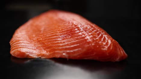 raw salmon fillet on dark background