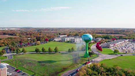 Pressure-wash-truck-cleaning-water-tank-aerial-in-Pleasant-Praire,-Wisconsin-USA