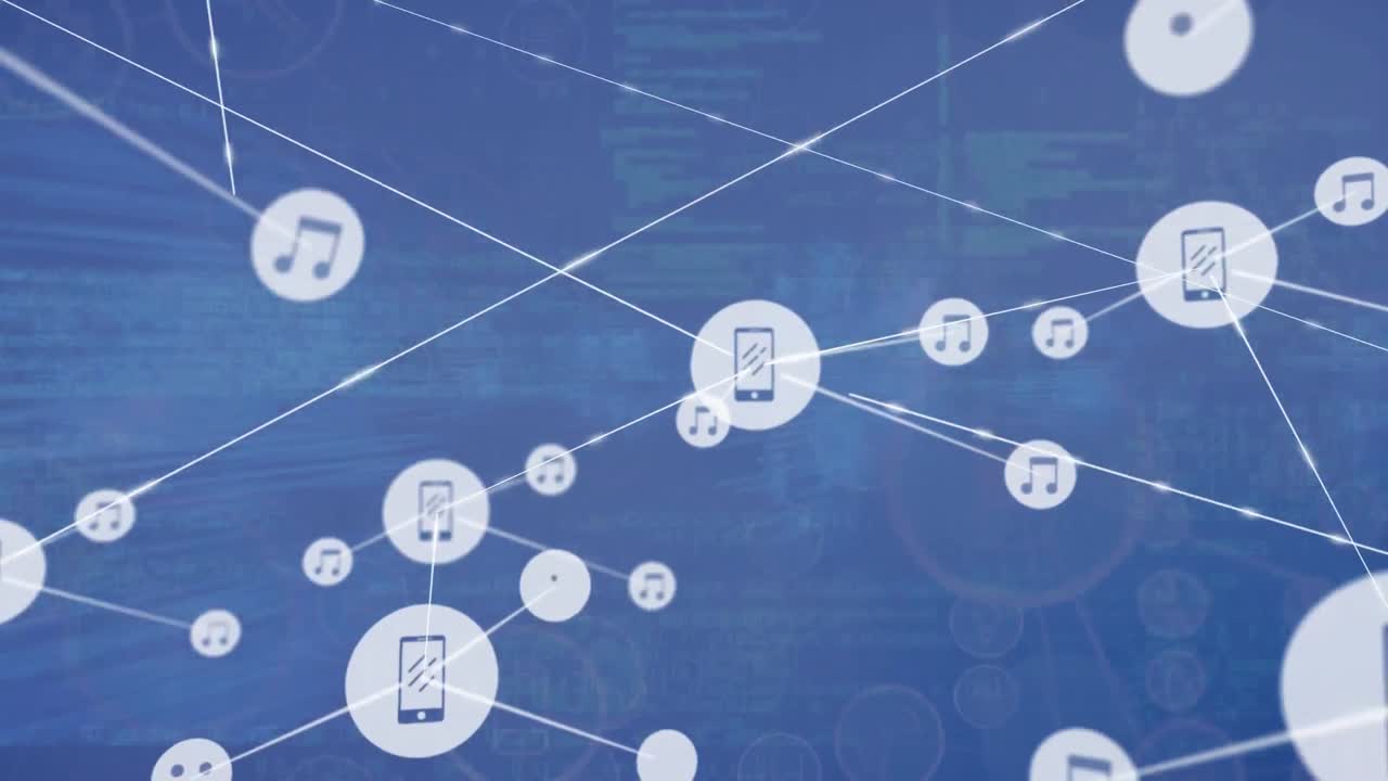 파란색 배경에 디지털 아이콘으로 연결 네트워크의 애니메이션