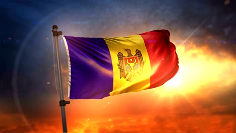 moldova flag backlit at beautiful sunrise loop slow motion 4k