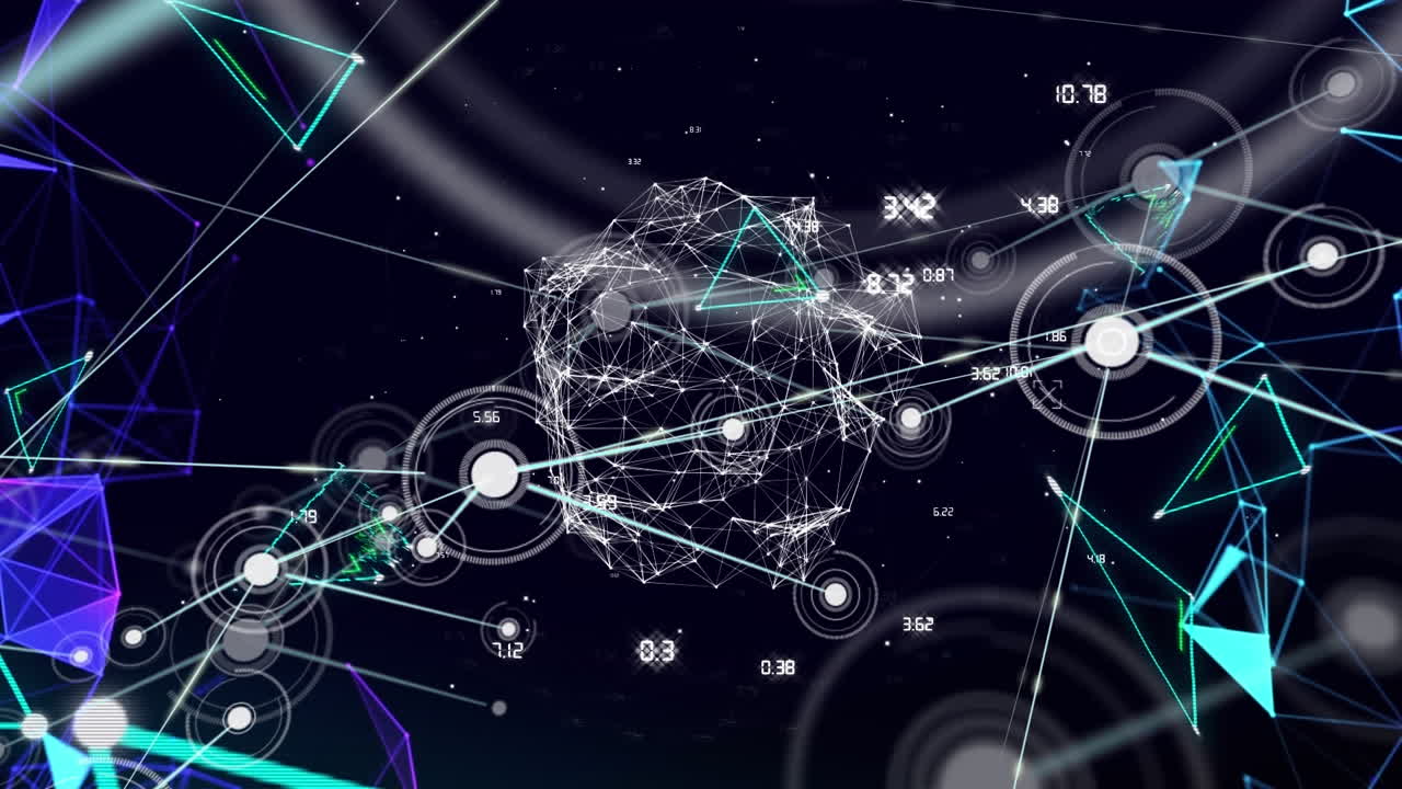 검은 바탕 위의 데이터 처리 및 모양의 애니메이션