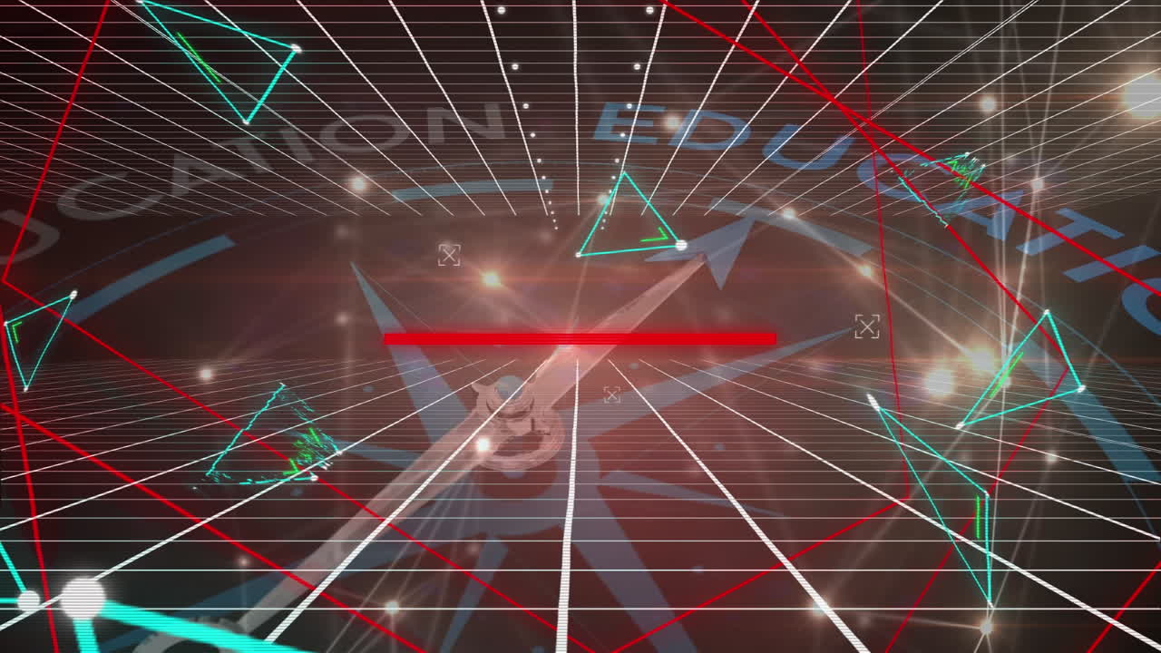 검은 바탕에 연결 네트워크와 나침반의 애니메이션