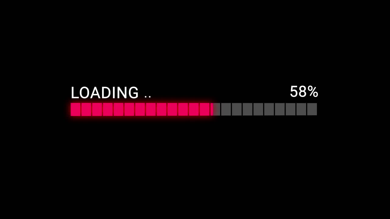 Digital Loading Bar with Percentage on Black Screen