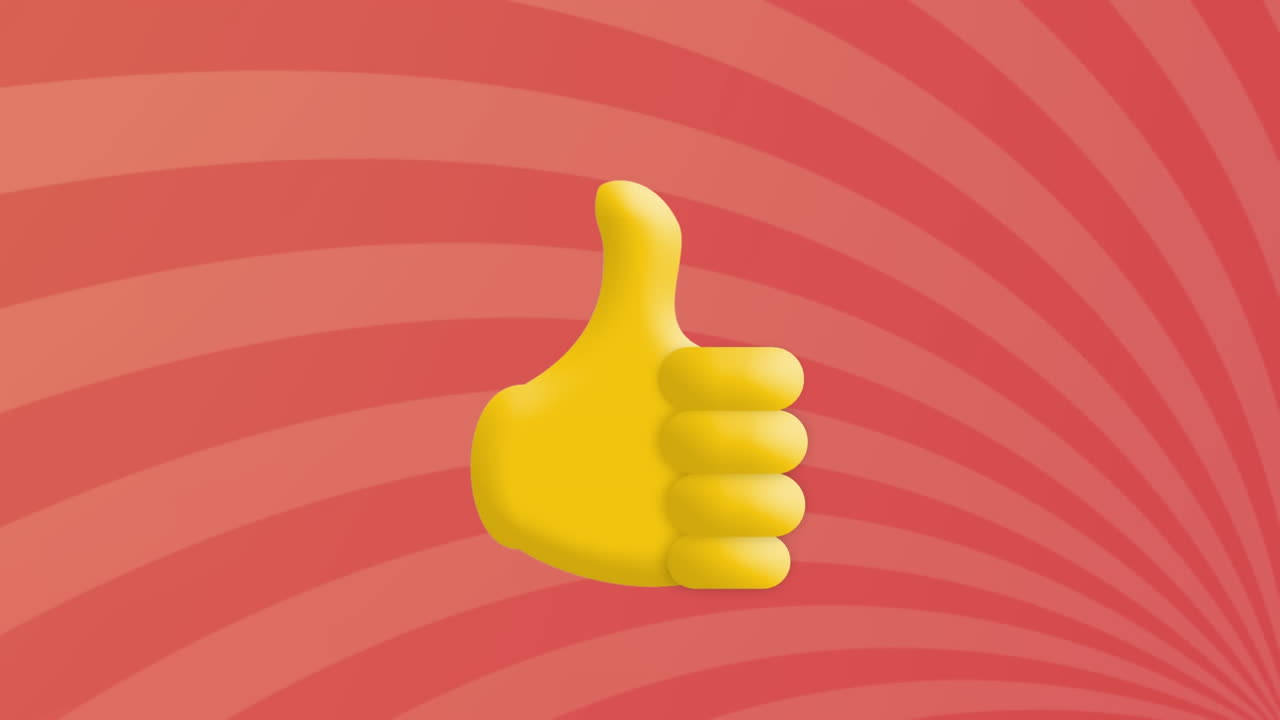 animación digital de iconos de pulgares hacia arriba contra rayos radiales en movimiento sobre fondo rosa