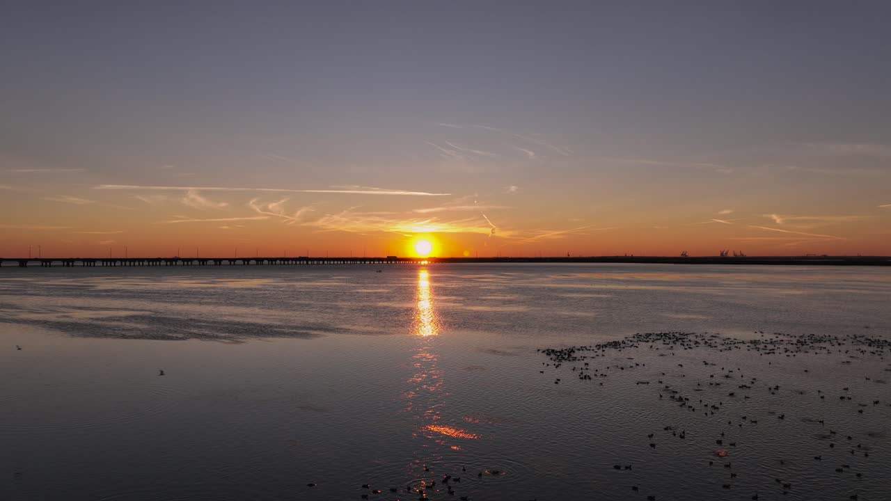 앨라배마 주 모바일 베이 근처의 습지 위로 일몰이 역으로 드러남