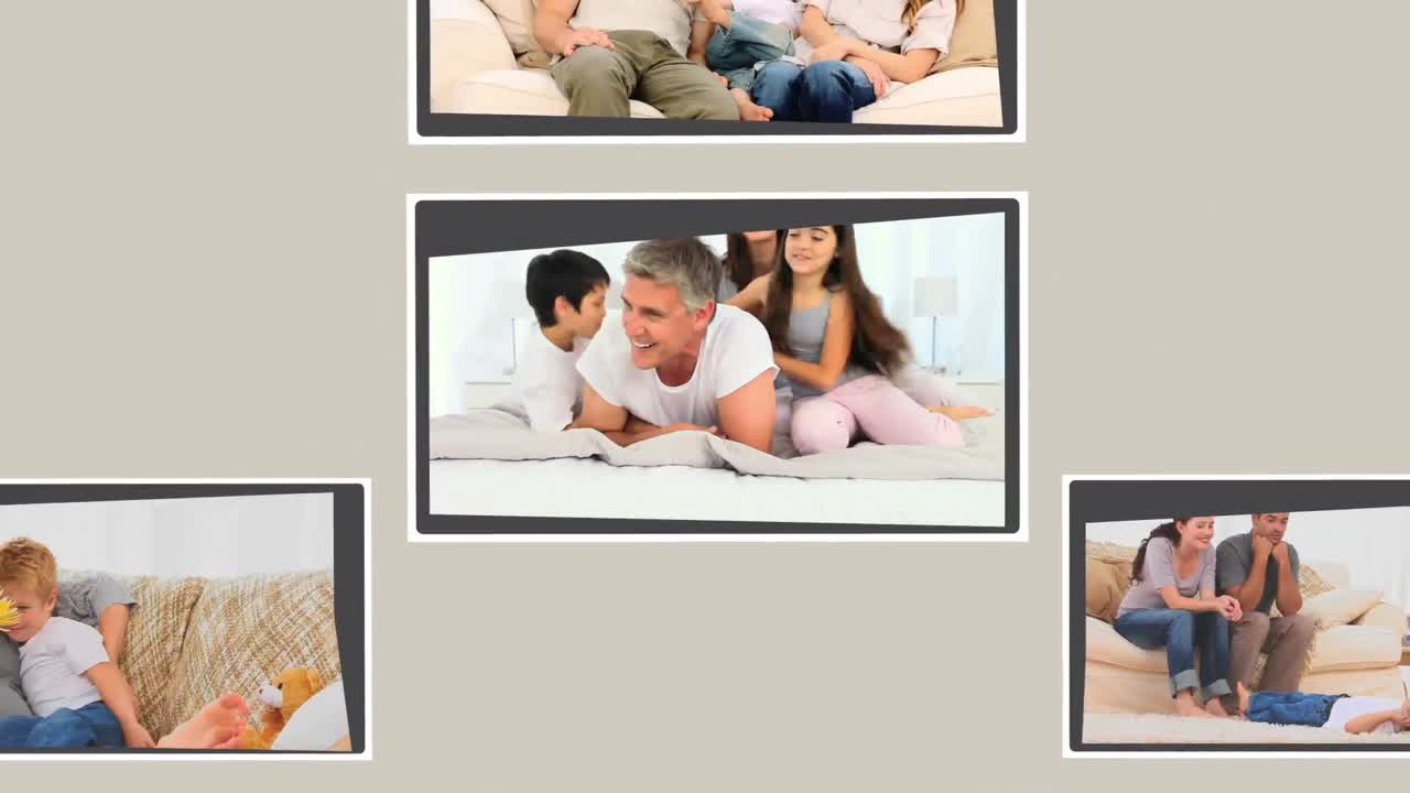 montaje de varias parejas con sus hijos