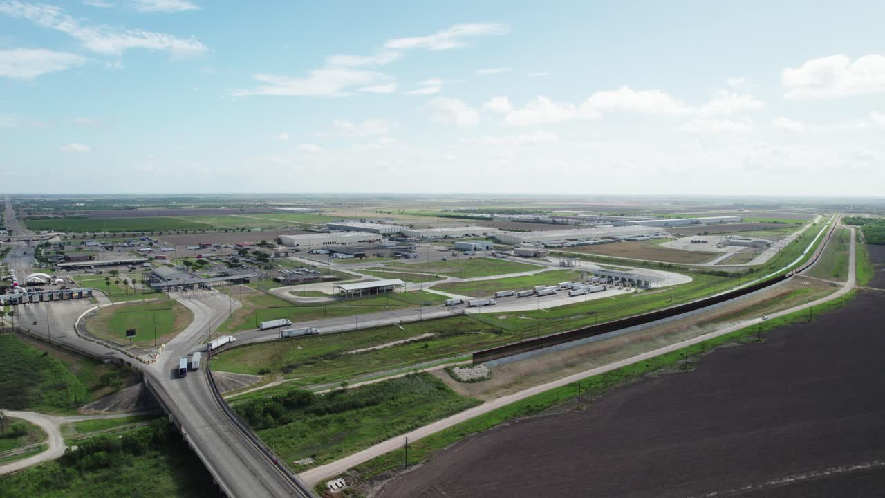 Mexico US Border: Aerial Shot of Tamaulipas Port of Entry Logistics