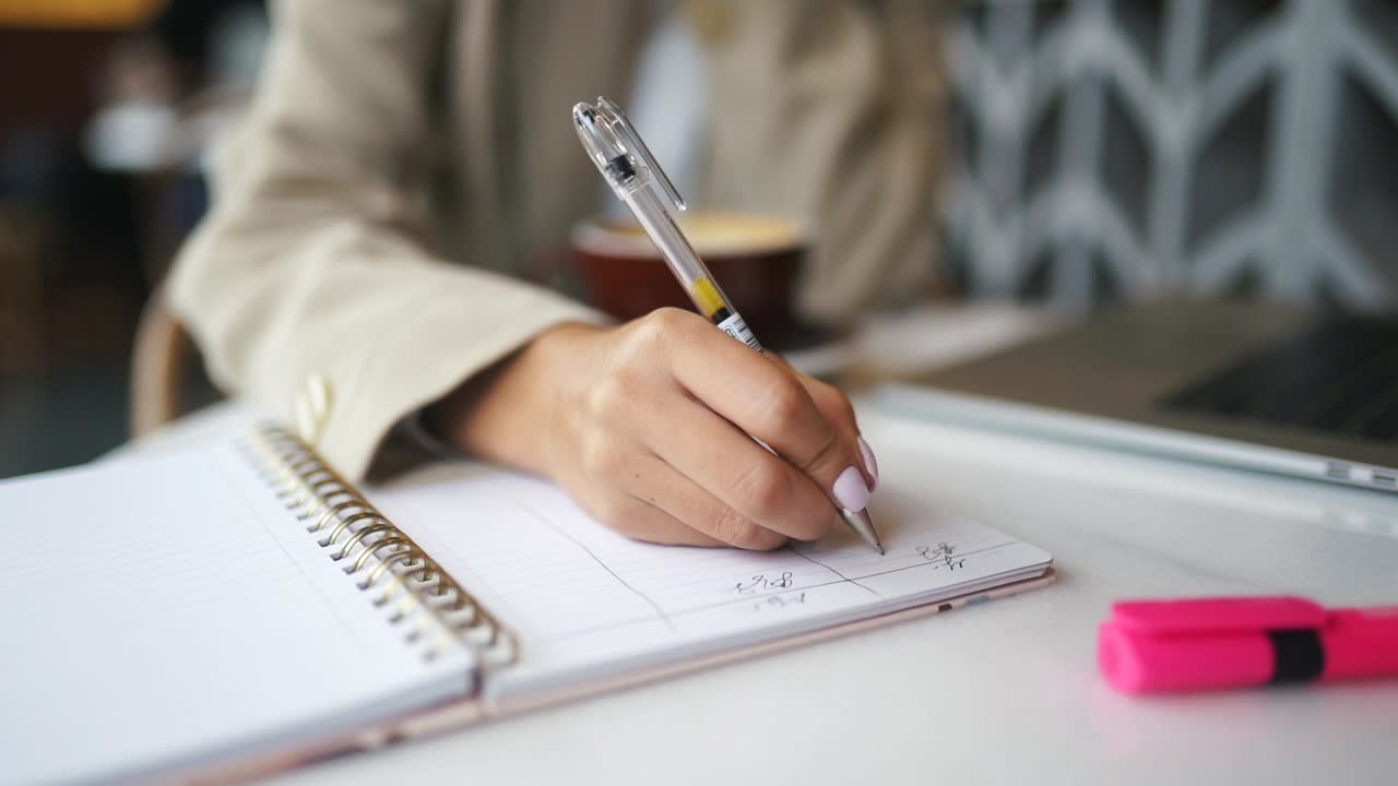 mujer planeando en la cafetería