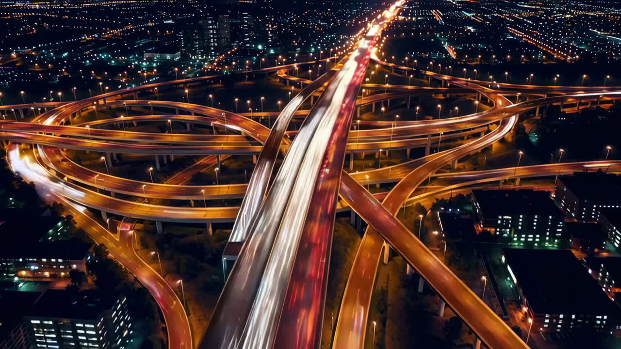 밤에 복잡한 고속도로 교차로