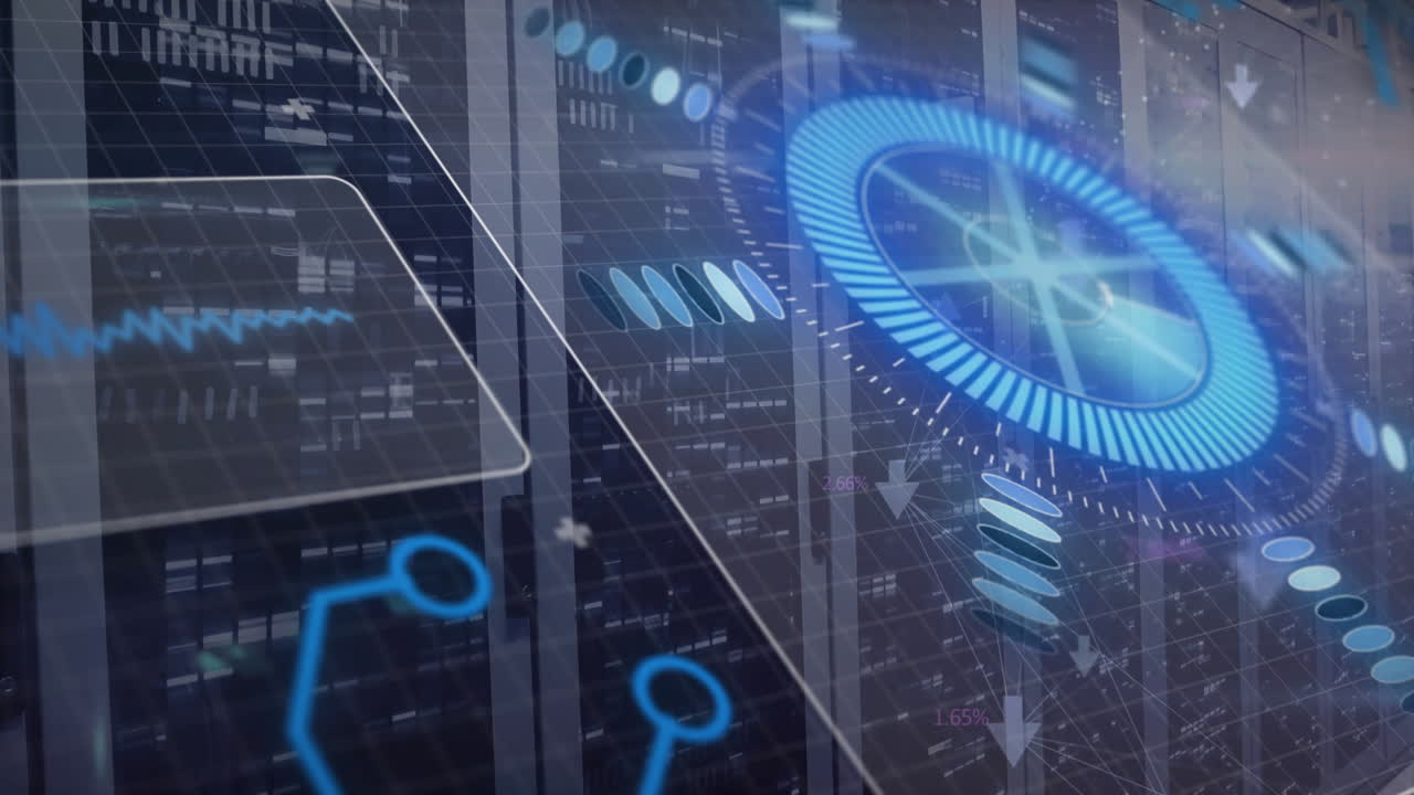 animación de las tablas de circuitos y procesamiento de datos a través de servidores informáticos