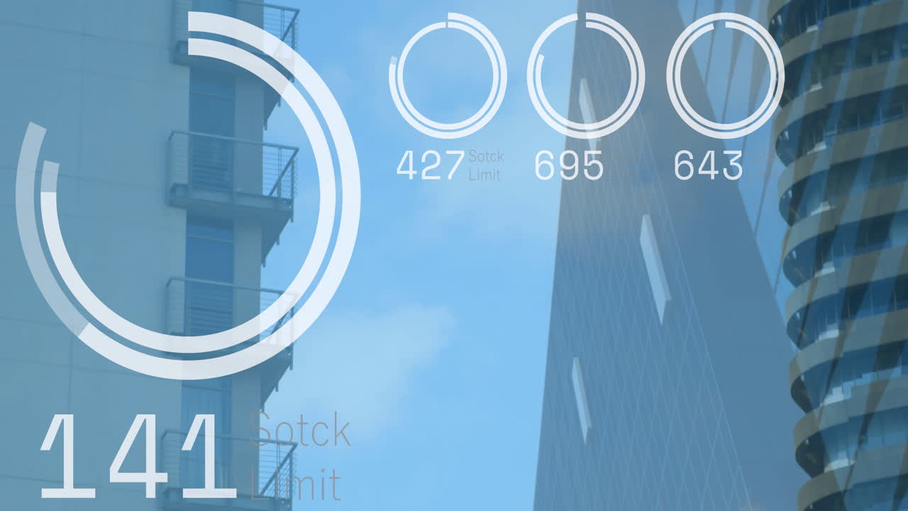 도시 풍경 위의 금융 데이터 처리 애니메이션