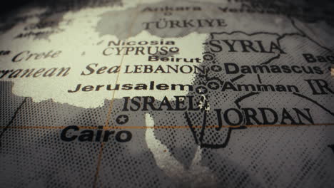 close-up of a world globe focusing on the middle east