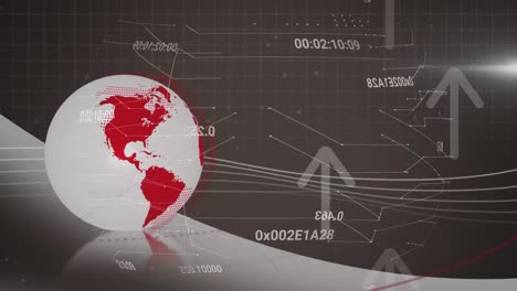 animación del procesamiento de datos con globo y flechas sobre fondo negro.