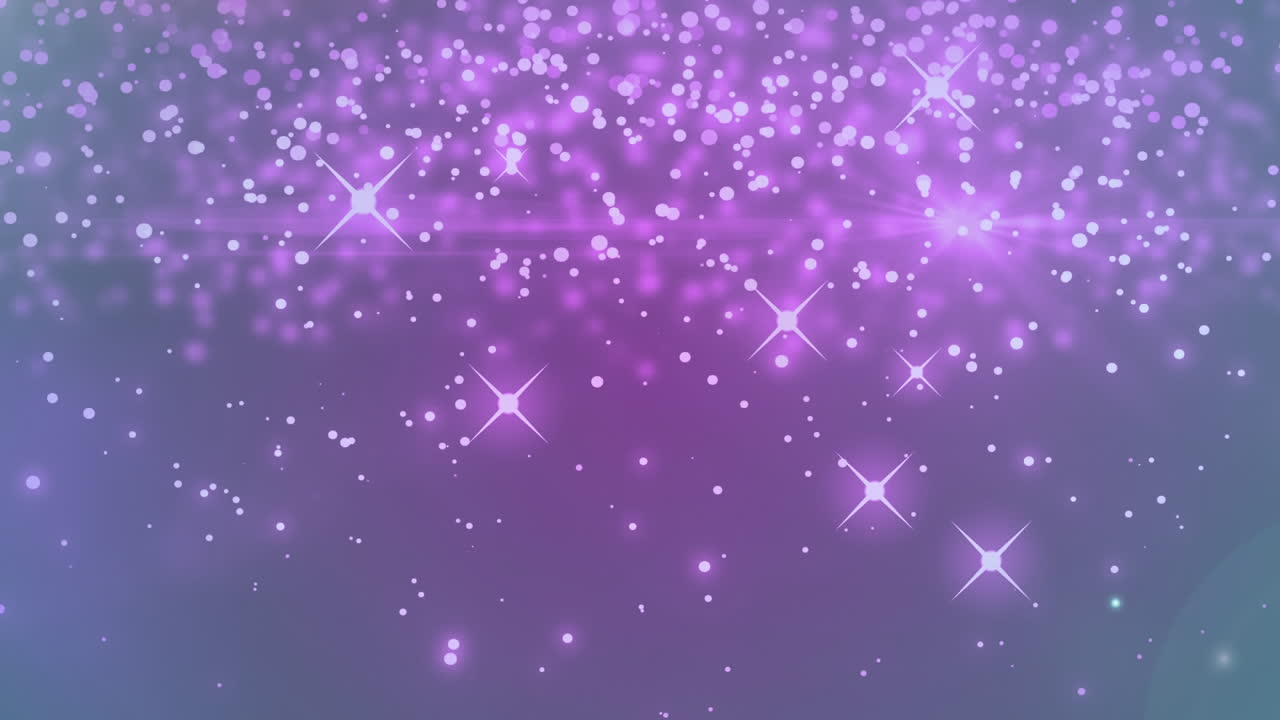 White sparkles and glowing spots moving against purple background