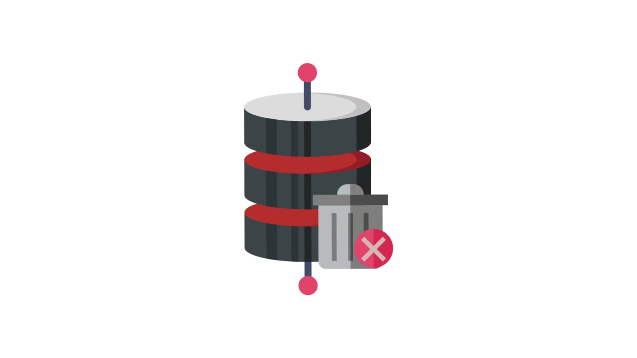 Animated Icon of Database Deletion with Trash Can