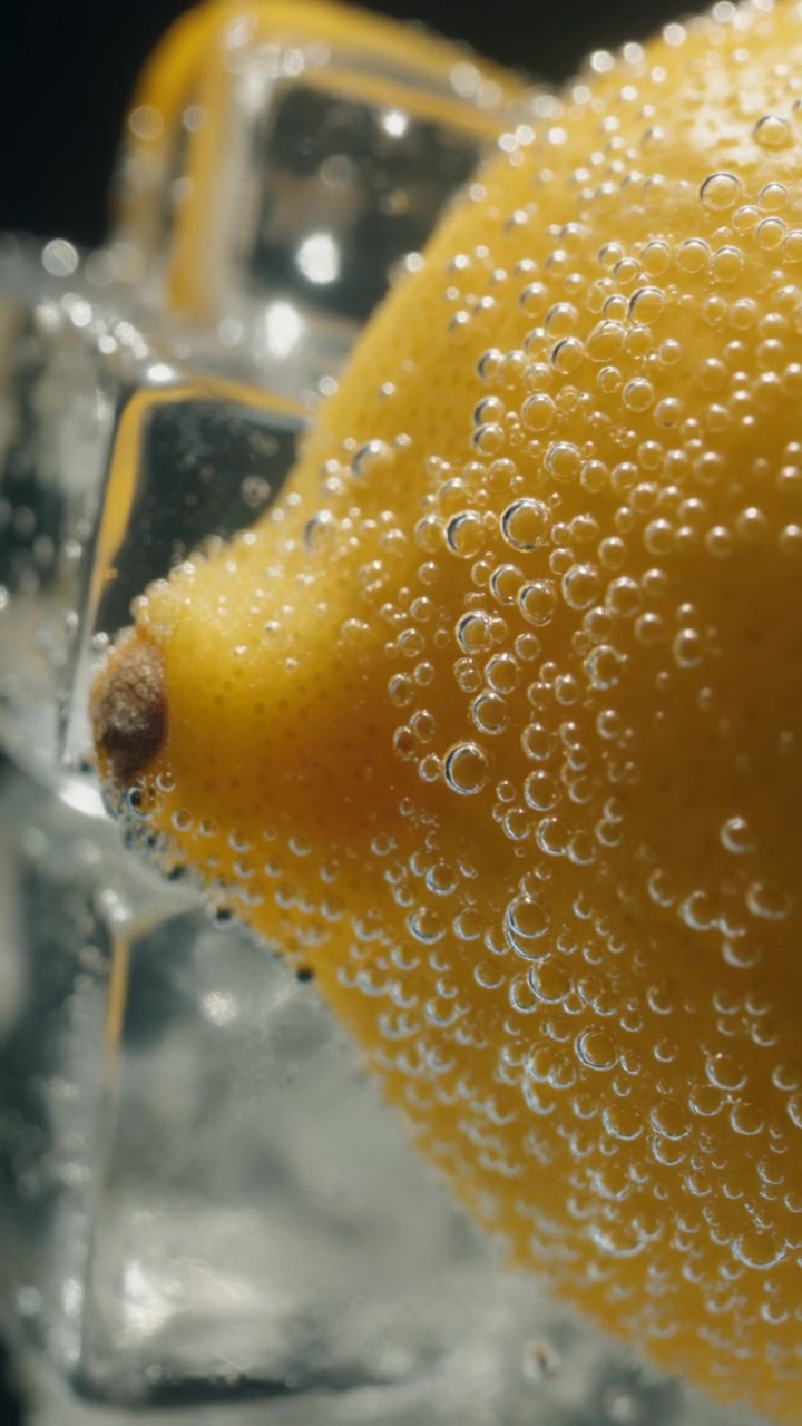 Fresh Lemon Submerged in Sparkling Water with Ice Cubes