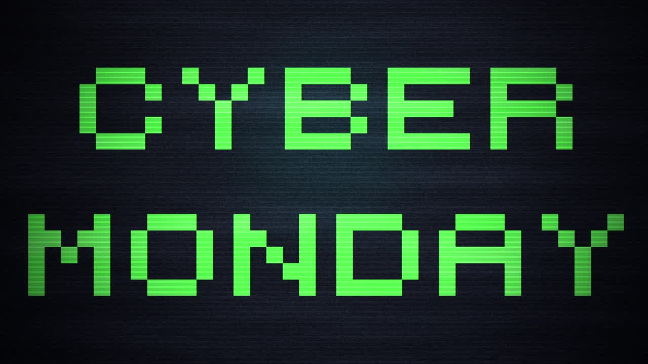 cyber lunes viernes negro gran venta diseño de texto 3d animación en bucle - efecto de tv vieja