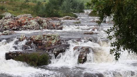 static shot of water flowing over rocks