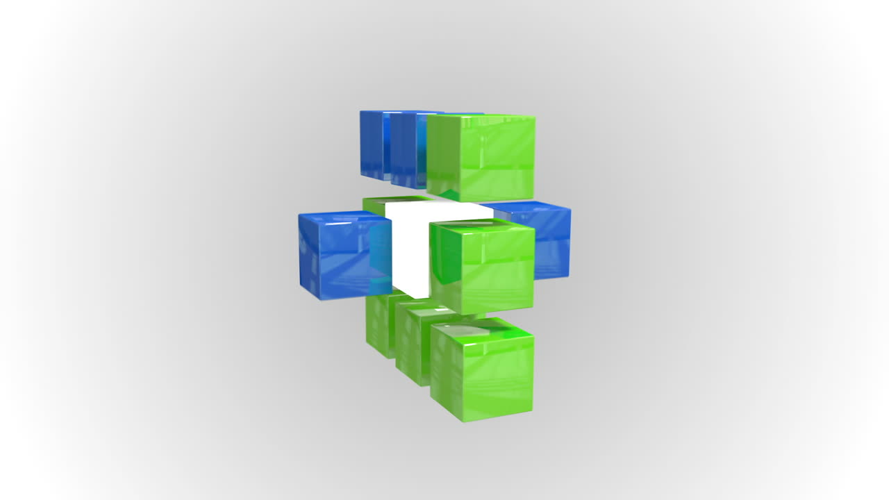 파란색과 초록색 추상적인 큐브 격자