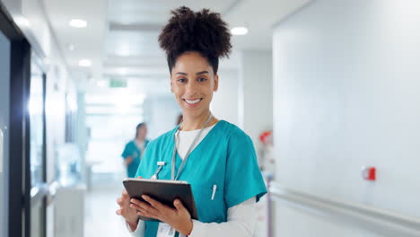 nurse, woman and tablet for hospital services