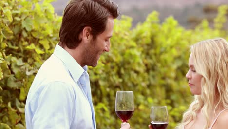 happy couple discussing while having a wine glass