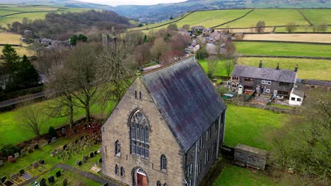 steady shot of a chapel in the rural town of todmorden in northwest yorkshire, anti clockwise quarter circle