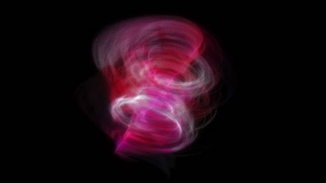 abstract 3d bright glow pink white mysterious shapeless object floating waves. rendering realistic animation of spiral element rotating in amorphous shape on black background. 4k 3d seamless looping.