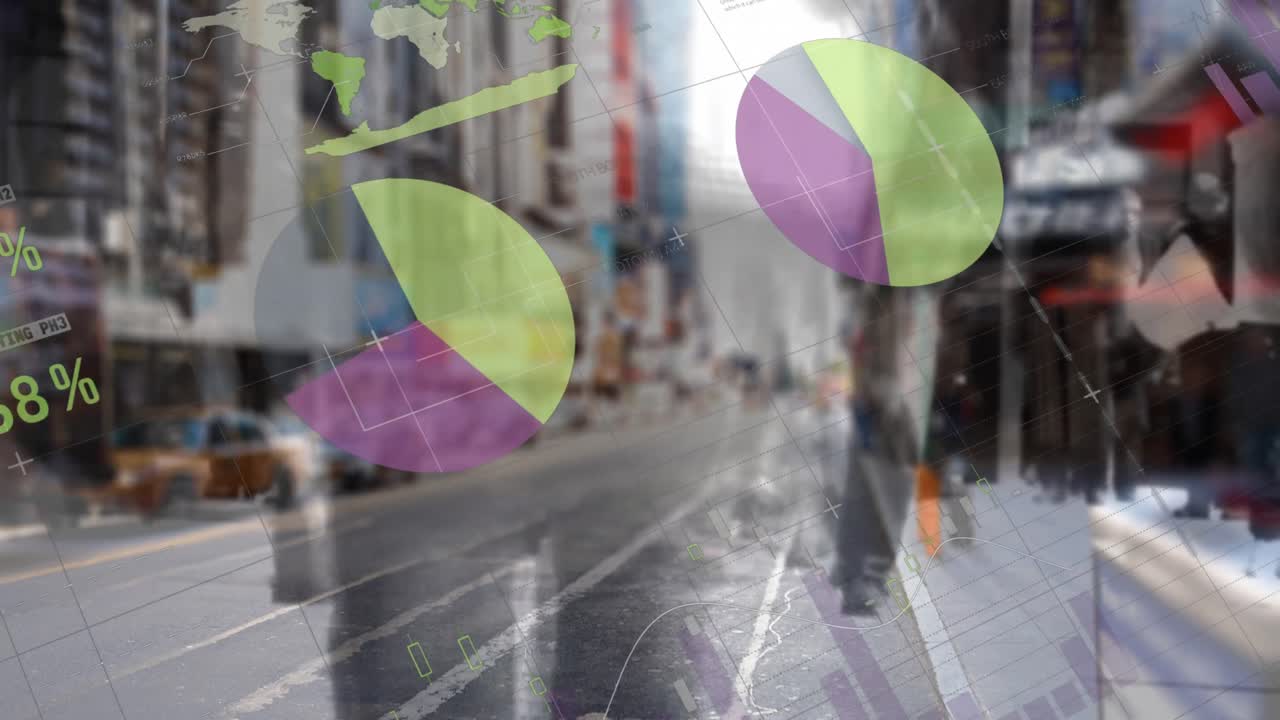 길거리에서 는 사람들의 타임 스에 대한 통계 데이터 처리의 애니메이션.