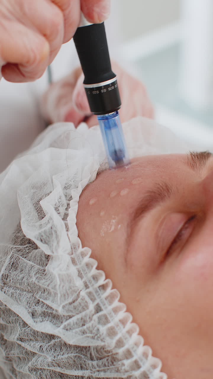 cosmetólogo haciendo el procedimiento de peeling mujer regeneración de la piel dermapen microneedling dermastamp