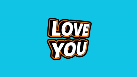 love you 3d bouncy text animation with orange frame and rotating letters - cyan background