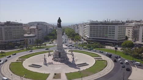 day time lisbon city marquess of pombal square traffic circle panorama 4k portugal