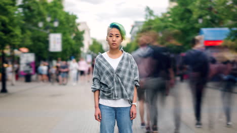 young woman on city street