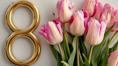 pink tulips and golden number 8 for international women's day