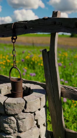 old well in a flower meadow