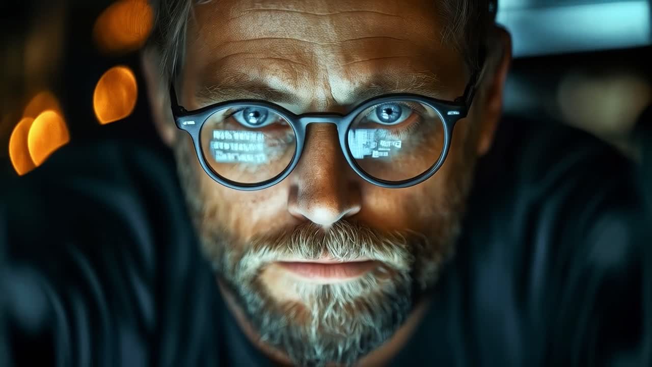 Man with glasses reflecting code