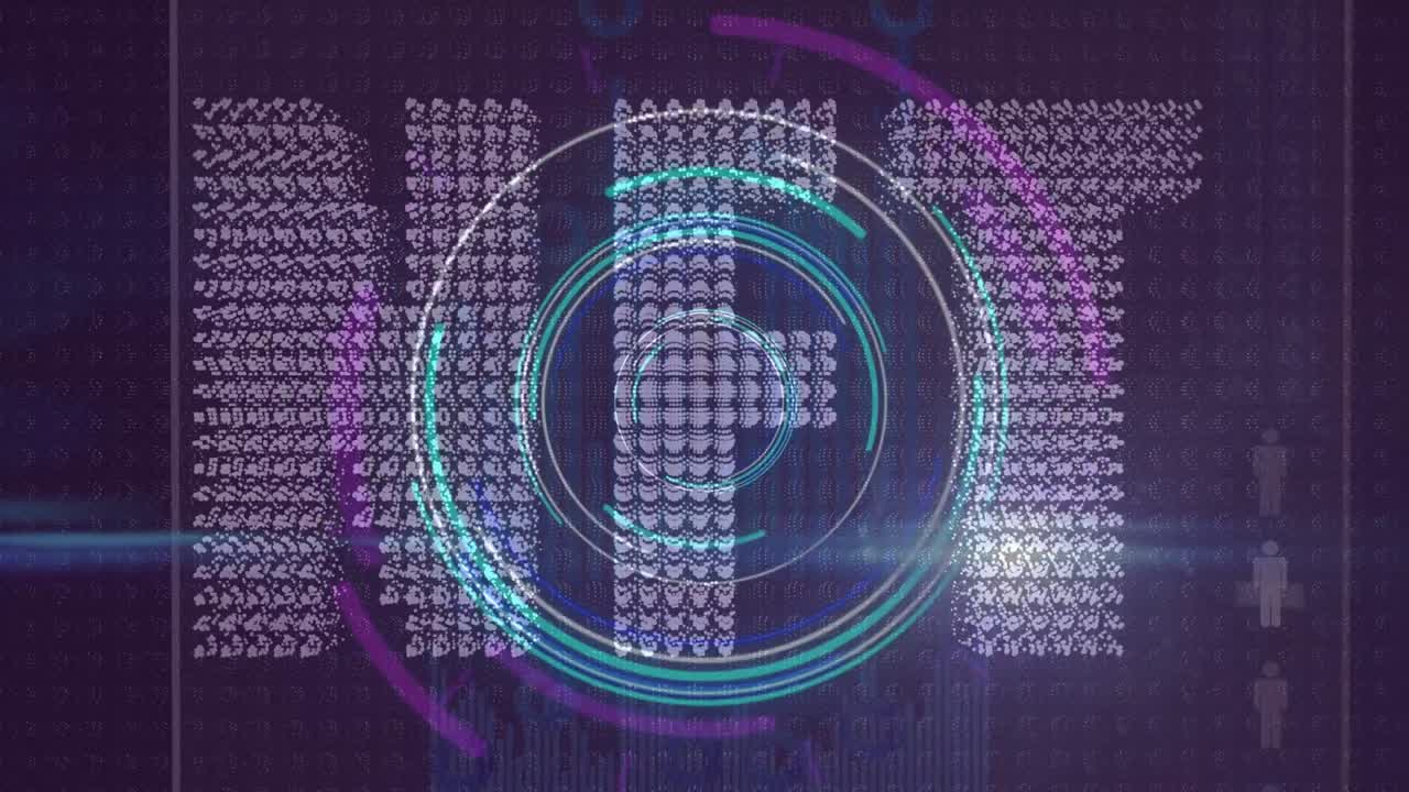 Animation of scope scanning over data processing with nft text on black background