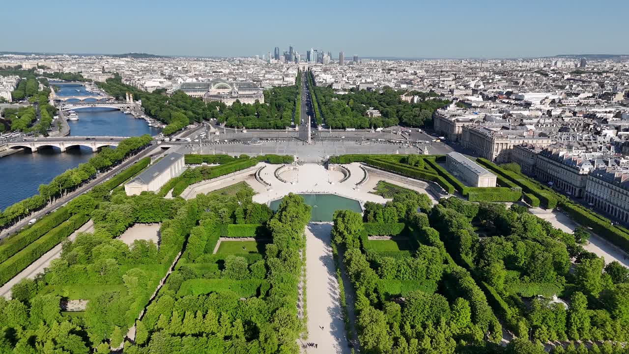 Champs Elysees Avenue At Paris Ile De France In France. Triumphal Arch. Paris Skyline Scene. Champs Elysees Avenue At Paris In Ile De France France. Beautiful Tuileries Garden. Tourism Landmark.
