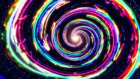 bright swirling vortex spinning through deep space, featuring colorful light trails radiating from a luminous center, creating a captivating and mesmerizing visual experience