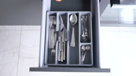 cajón de la cocina organizado con cubiertos