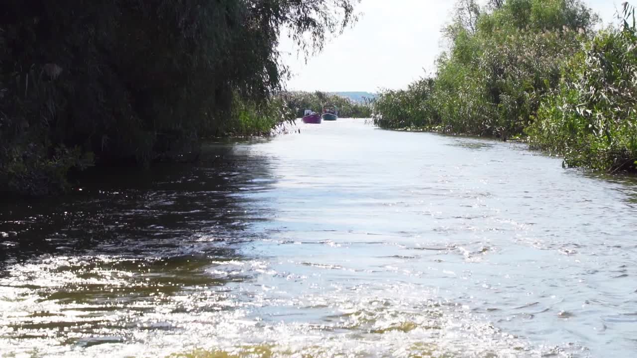 다뉴브 삼각주 전체의 진흙탕 위로 보트를 타고 여행하다