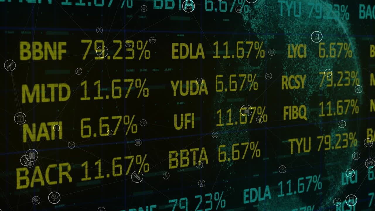animación del procesamiento de datos financieros en todo el mundo