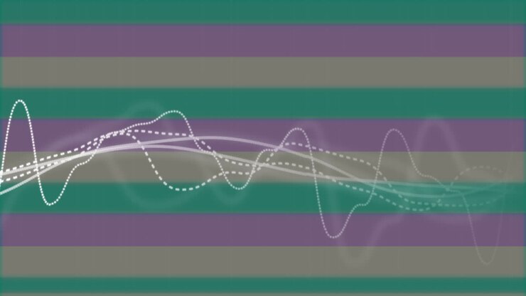 Animation of digital waves moving over striped background in seamless motion