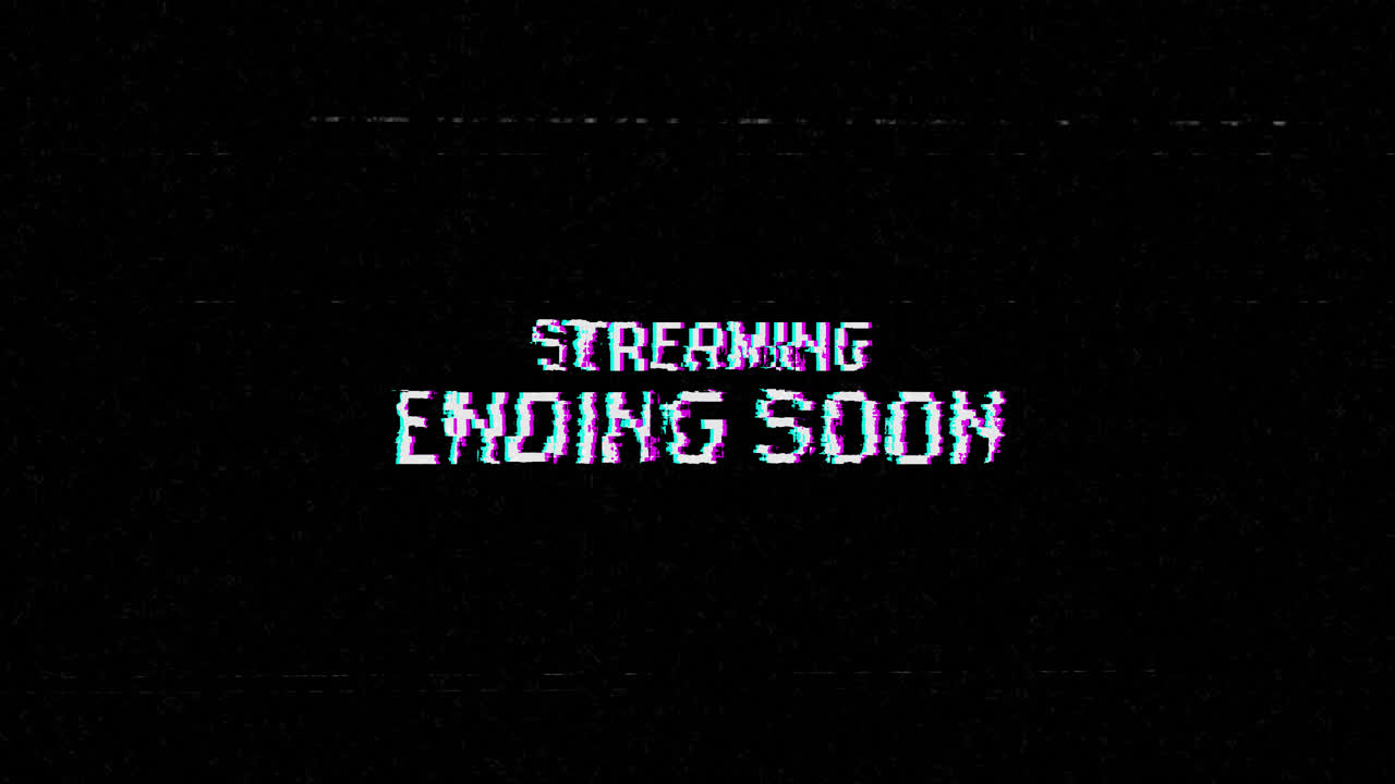 Streaming Ending Soon Glitch Text Animation on Black Background